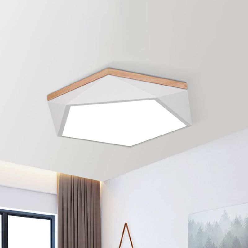 Plafonnier à facettes Macaron métallique 16"/19,5" W LED pour chambre à coucher en blanc/gris/vert avec auvent en bois