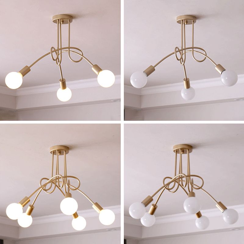 Gold Sputnik Semi Flush Mount in Industrial Creative Style Wrought Iron Ceiling Fixture