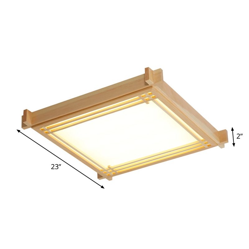 Wood Oblong Frame Ceiling Fixture Minimalism 14"/19.5"/23" W LED Flush Mount Lamp in Beige, Warm/White Light