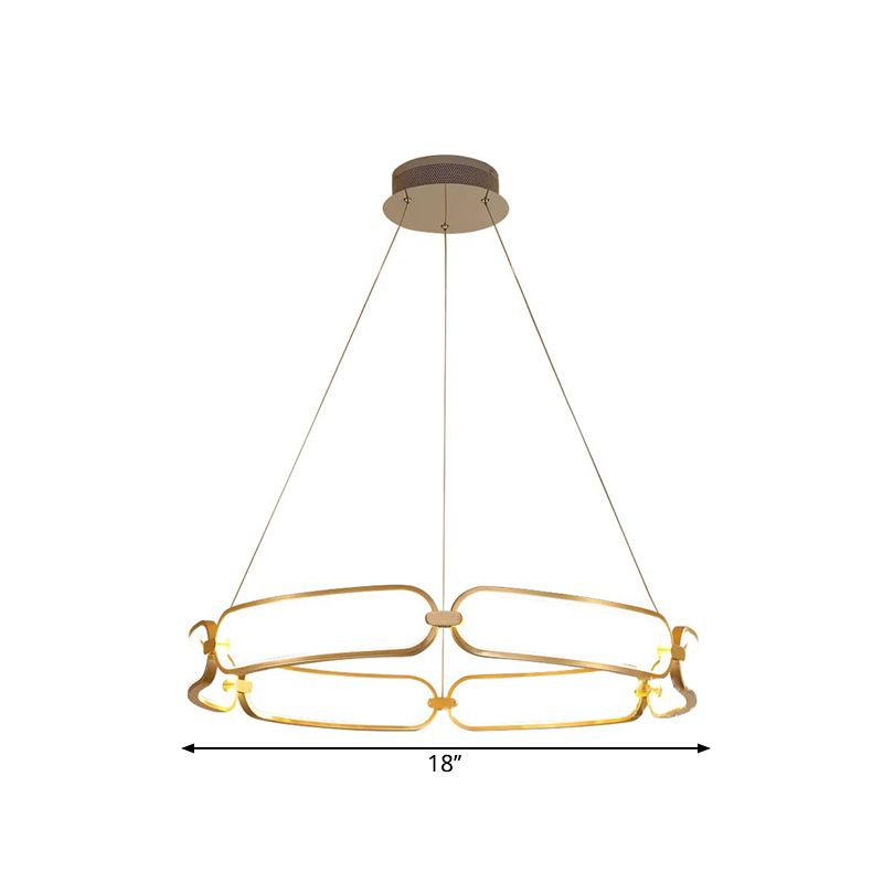 Circular Ceiling Chandelier Minimalism Metallic Great Room LED Suspension Lighting in Gold, Warm/White Light