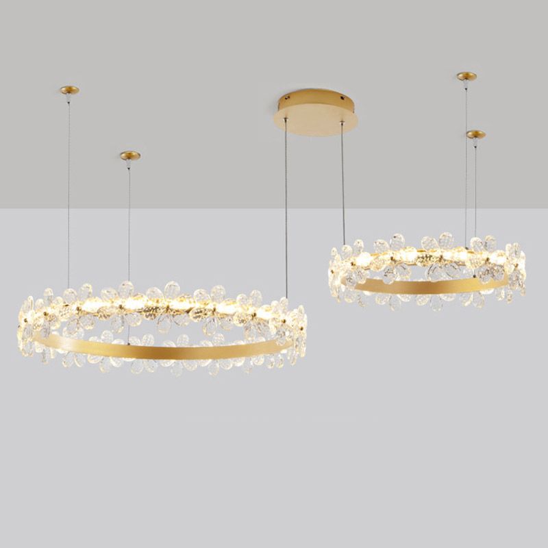 Iluminación de la lámpara de círculo Ligera colgante de techo led de cristal modernista en oro para sala de estar