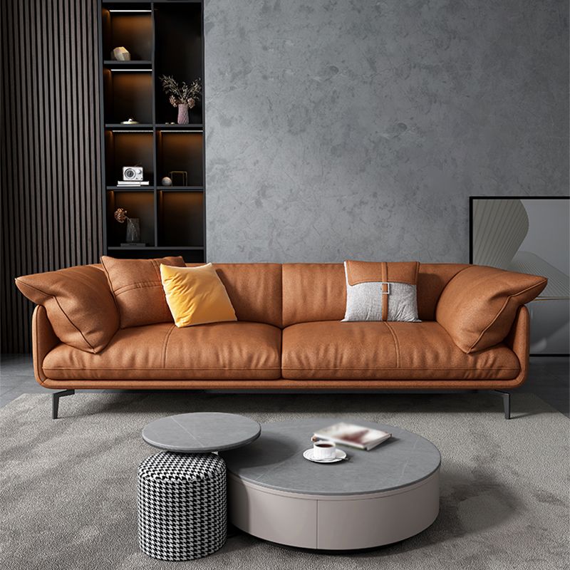 Tan Faux Leather Straight Arm Sofa/Sectional with Wear-Resisting and Stain-Resistant