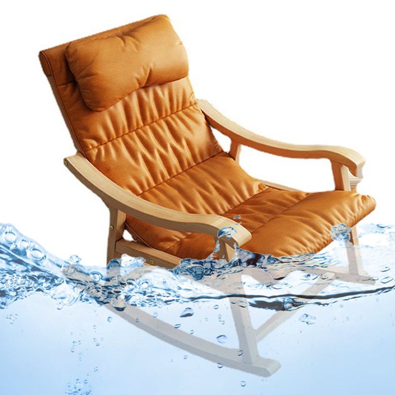 Creative Indoor Rocking Chair Faux Leather Rocker Chair with Wooden Legs