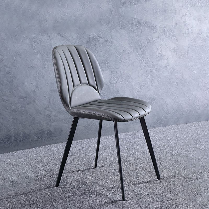 Faux Leather Kitchen Dining Chair Metal Base Armless Chair in Grey