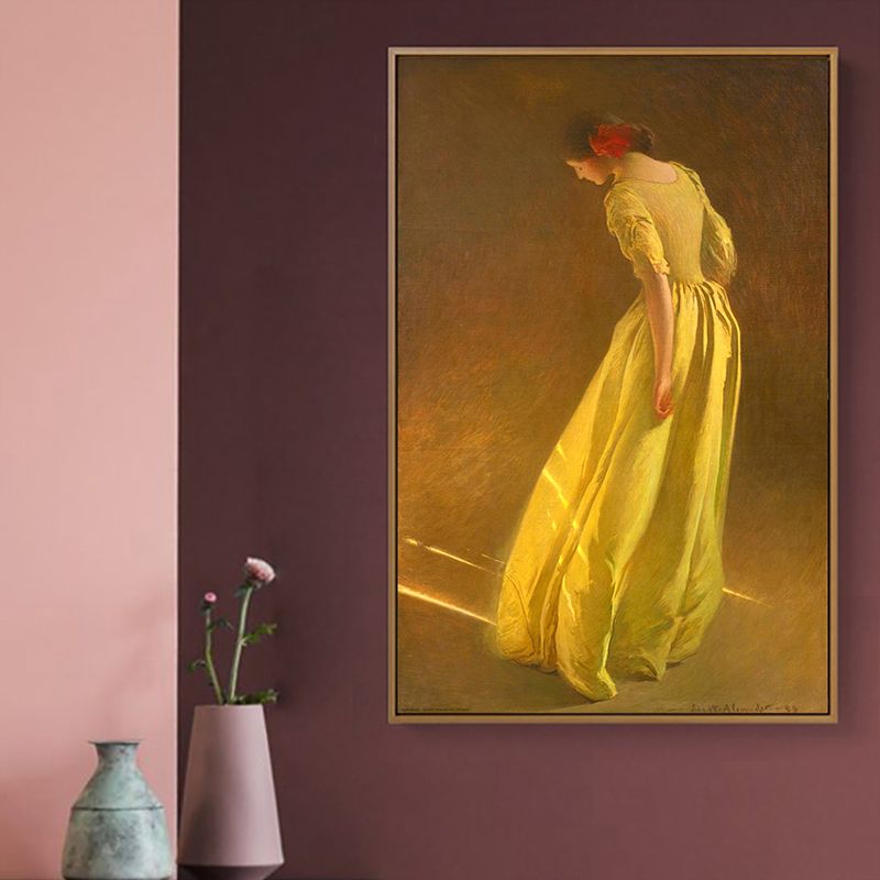 Mädchen im gelben Kleid, Kunstdruck, strukturierte Oberfläche, Vintage-Stil, Wohnzimmer-Wanddekoration