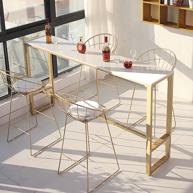 Glam Rectangle Bar Table Set 1/5 Pcs Iron Frame Bar Table and Upholstered Stools