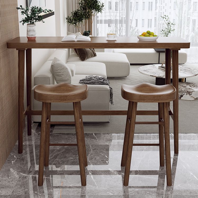 Modern Wooden Bistro Bar Table Rectangle Footrest Bar Table for Living Room