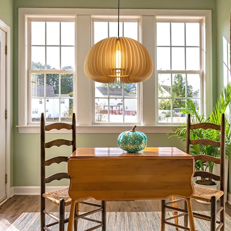 Luz colgante de calabaza de madera beige Minimalista Minimalista 1 Lámpara de techo de restaurante ligero Lámpara de techo