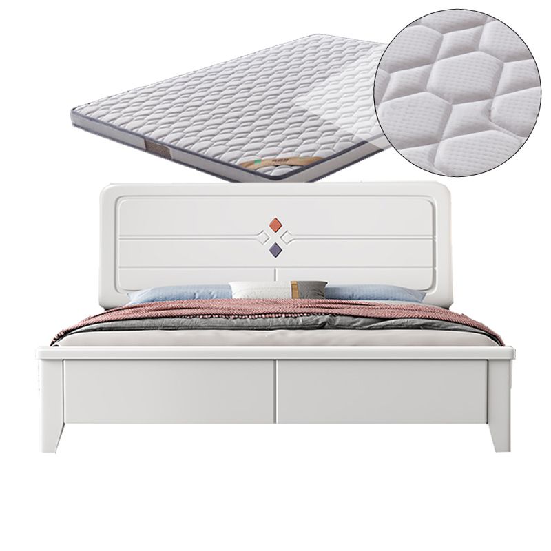 White Contemporary Panel Bed Solid Wood Bed Frame, 44.5" Tall