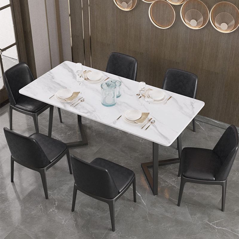 Designer 1/4/5/7 Pieces Dining Set Rectangular Double Pedestal Dinette Set with Stone Top
