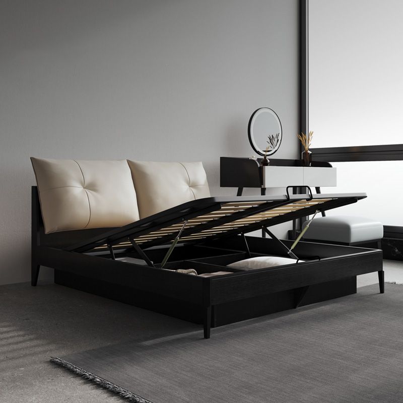 Upholstered Headboard Standard Bed Mid-Century Modern Panel Bed Dark Grey