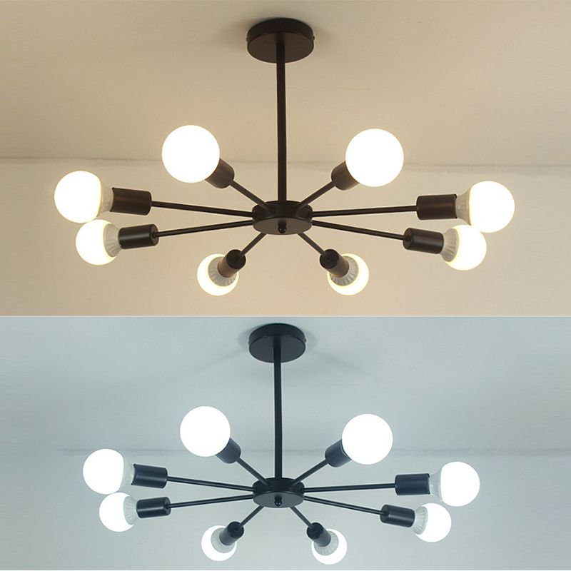 Nordic Style Creative Metal Chandelier 23.6 Inches Wide Burst Shaped Open Bulb Lighting Fixture for Bedroom Living Room