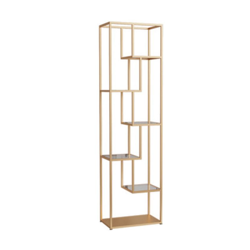 Gold and Black Vertical Shelf Bookcase Metal Home Open Book Shelf with Shelves