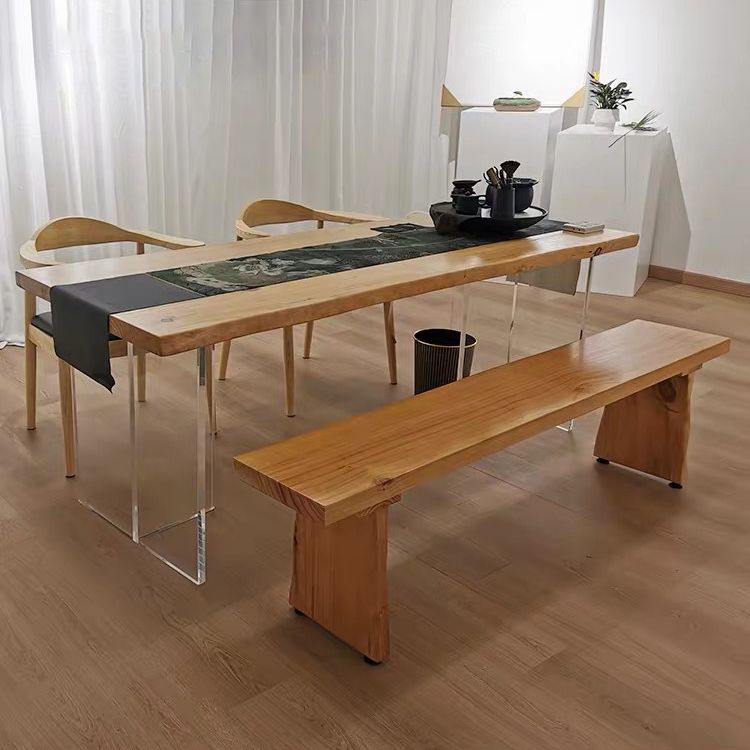 Solid Wood Top Dining Table Rectangle Pine Wood Table with Sled Base