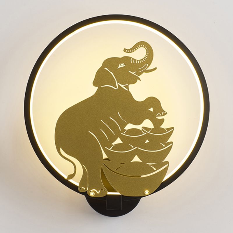 SIKA Deer / Elephant Aluminium Mural Lampe moderniste Black-Gold LED Mur Mount Lumière pour Parlor