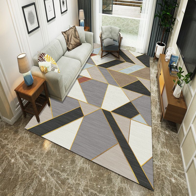 Modernist Geometric Block Rug Multicolor Synthetics Rug Stain Resistant Washable Non-Slip Rug for Family Room