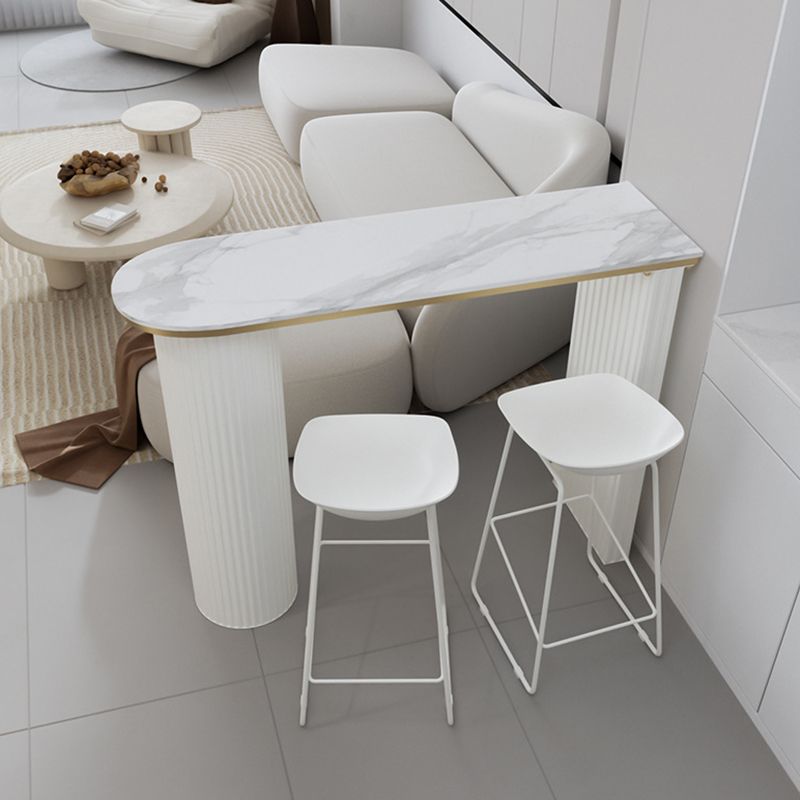 Faux Marble Bistro Bar Table Double Pedestal Bar Table for Living Room