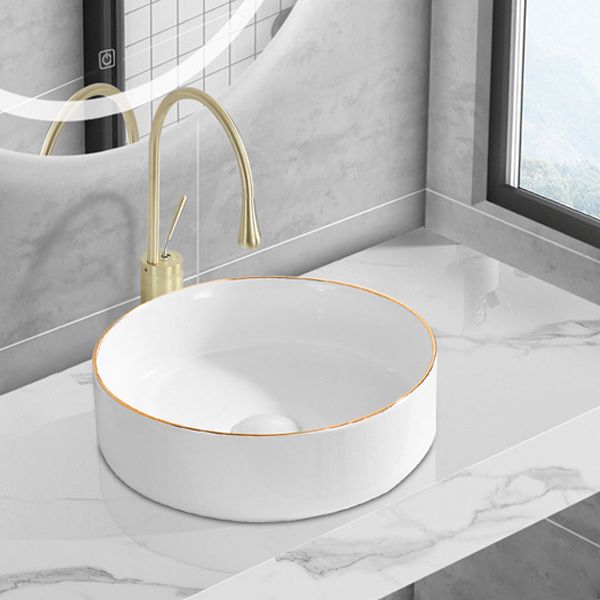 Modern Vessel Lavatory Sink Porcelain Oval Shut-Off Valve Included Vessel