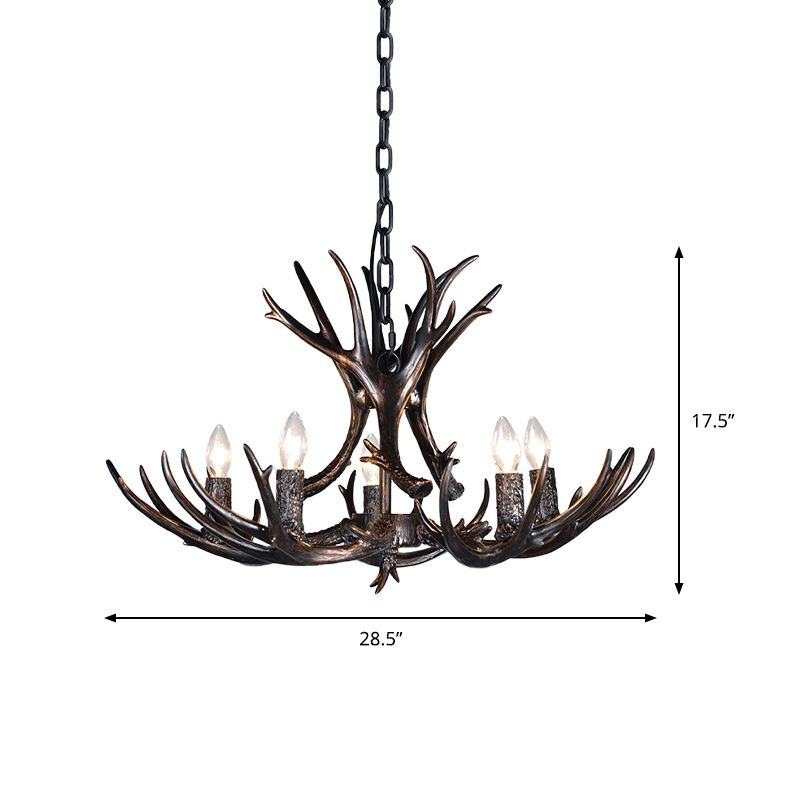 3/5/6 Heads Resin Chandelier Vintage Style Black Candelabra Living Room Pendant Light with Adjustable Chain