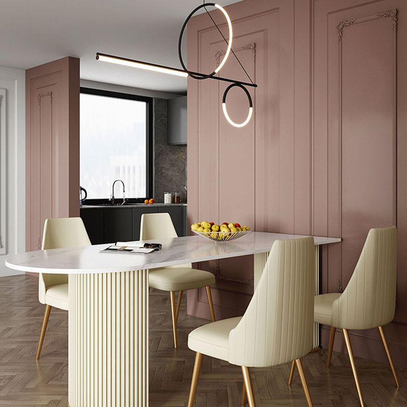 Free Form Sintered Stone Table for Restaurant Luxury White Top Table with Double Pedestal
