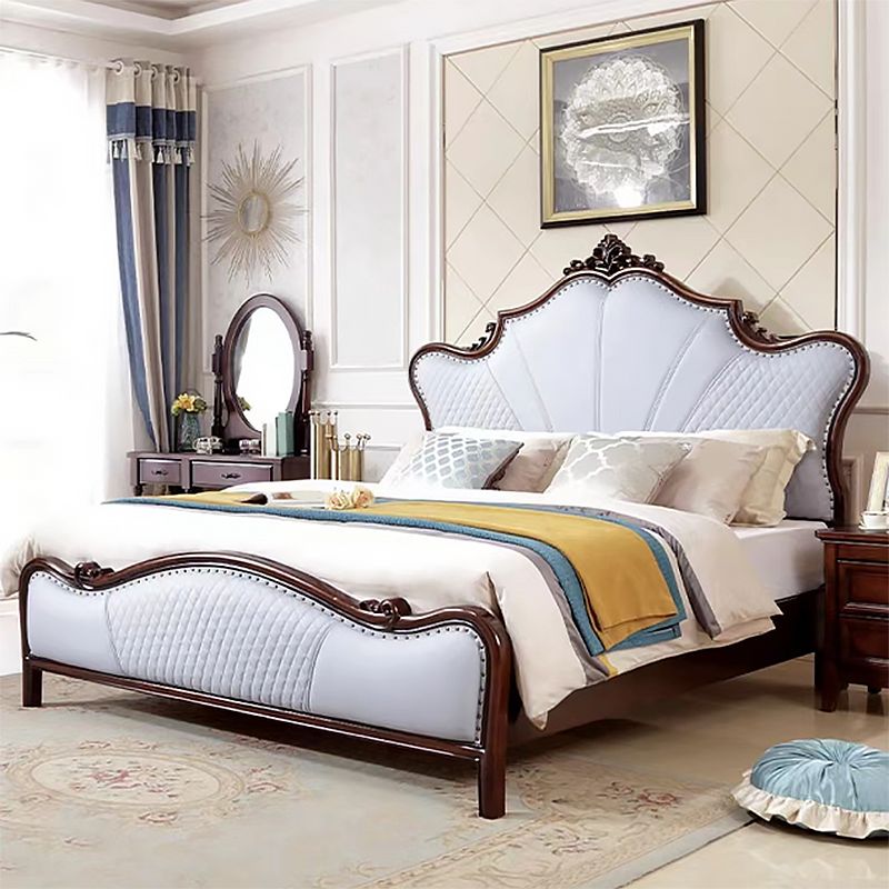Victorian Tufted Upholstered Bed Frame Solid Wood Mattress Included King Bed in Brown