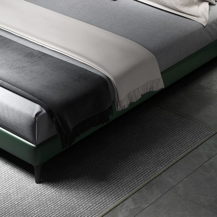 Scandinavian Wooden Panel Bed Green Genuine Leather Standard Bed