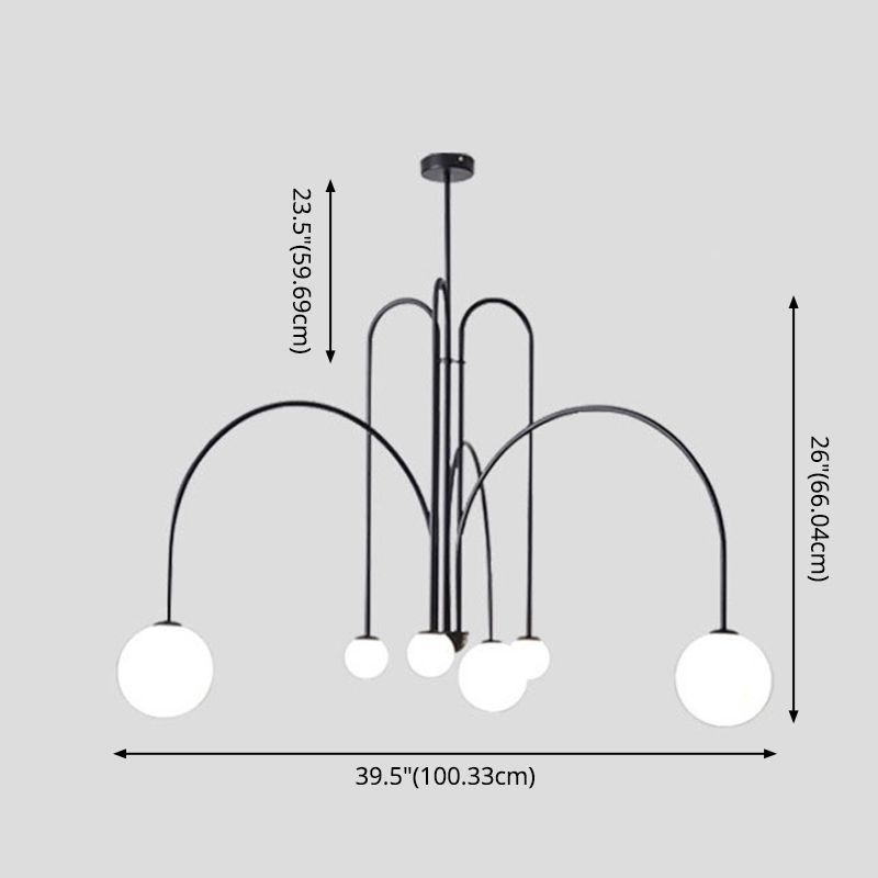 Witte glazen bal schaduw kroonluchter licht 6 lichten metaal minimalisme moderne stijl hangende lamp voor woonkamer