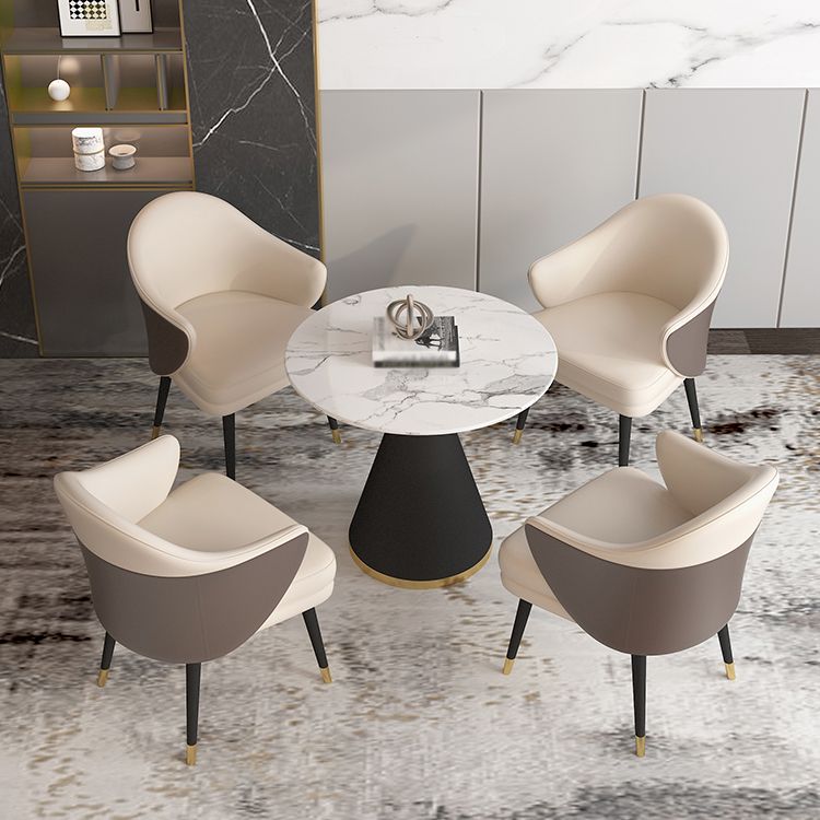 Metal Modern Round Dining Table Sintered Stone Top Table for Dining Room
