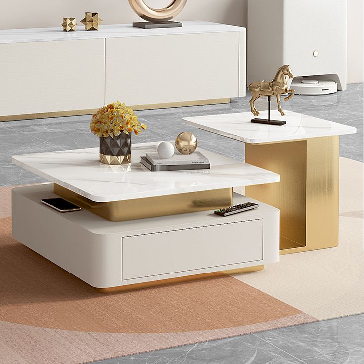 Glam Square Cocktail Table Single Stone Coffee Cocktail Table with Storage
