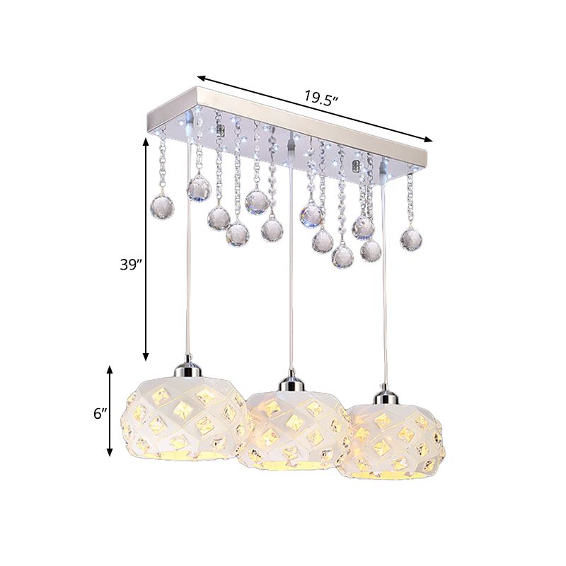 Bleu à tambour multiple lampe suspendue simple à 3 balles de plafond en métal lumière avec accent à boule de cristal
