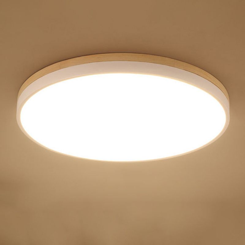 Modern Ceiling Lamp Wooden LED Ceiling Mount Light with Acrylic Shade for Bedroom