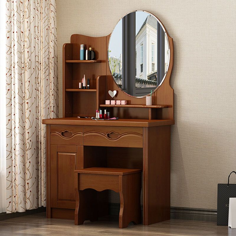 Make-up Vanity Standing Solid Wood Double Drawers Traditional