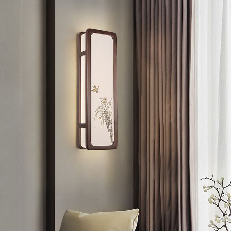 New Chinese Style Wooden Wall Light Cuboid LED Wall Lamp with Acrylic Shade for Bedroom