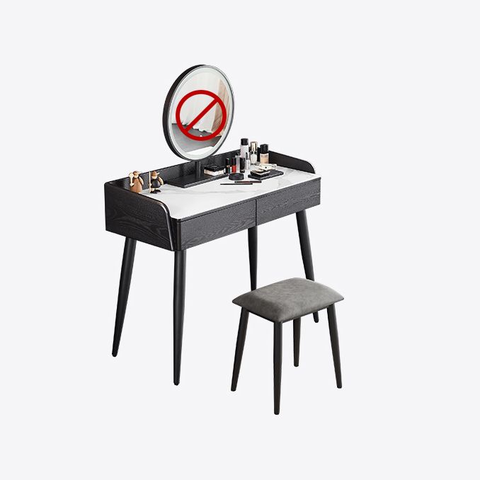 Contemporary Stone Vanity, 2 Storage Drawers With Stool, Black/White