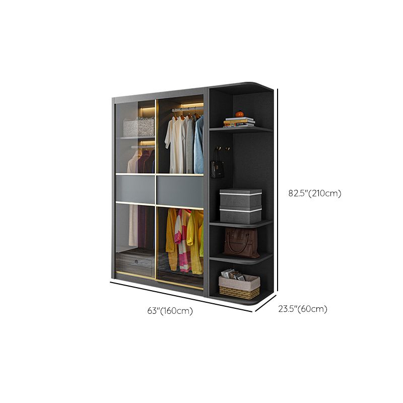 Modern Grey Storage Cabinet Mirrored Finish Cabinet with Glass Doors