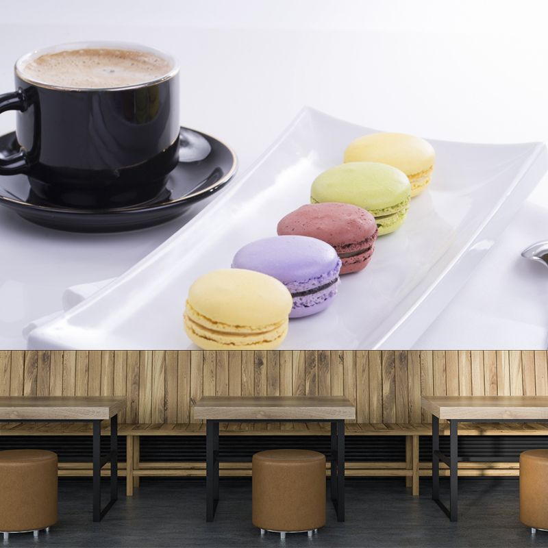Customized Wall Mural Dessert with Macaron Pattern Mildew Resistant Wallpaper Commerce Shop