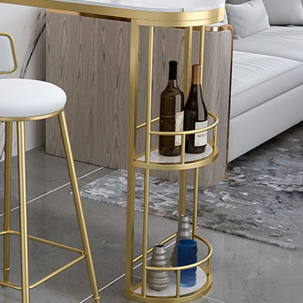 Glam Style Bar Table Stone Double Pedestal Bistro Bar Desk for Indoor