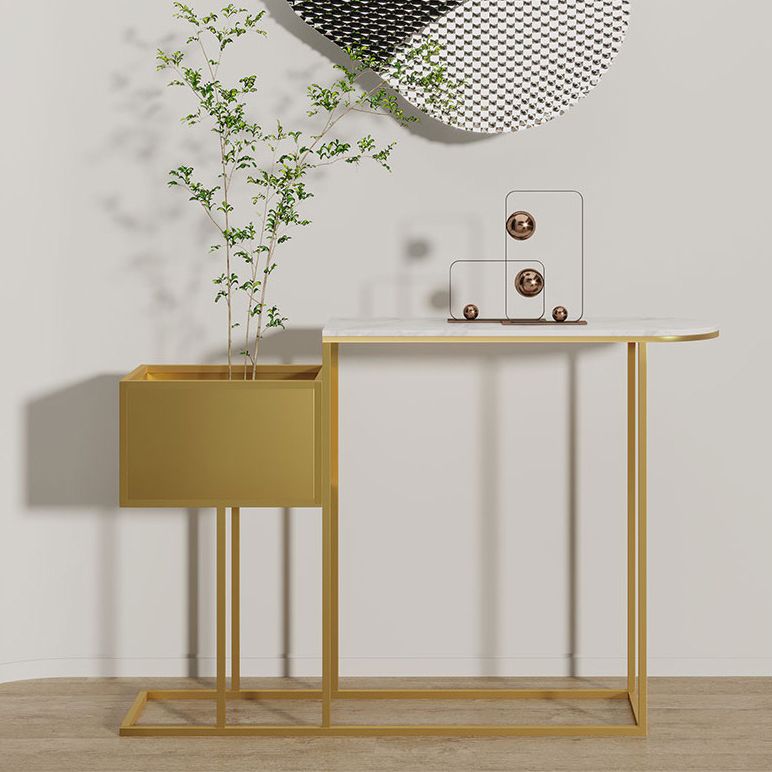 Glam Stone Console Table Golden Oval Console Sofa Table for Hall
