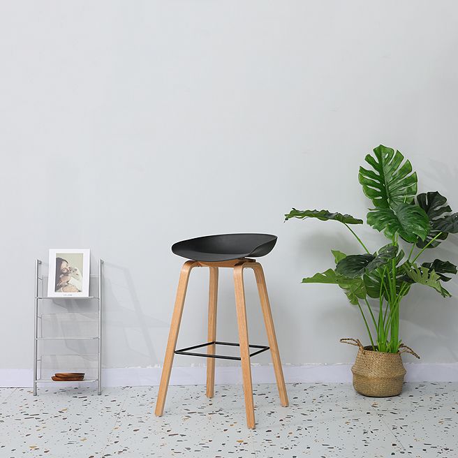 30-inch Modern Beech Wood Barstool Simple Backless Indoor Tall Stool with Plastic Seat