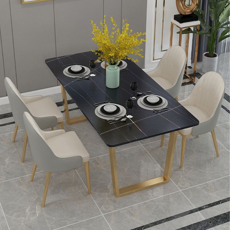 Rechthoekige eettafel Gesinterde stenen tafel Luxe met dubbel voetstuk