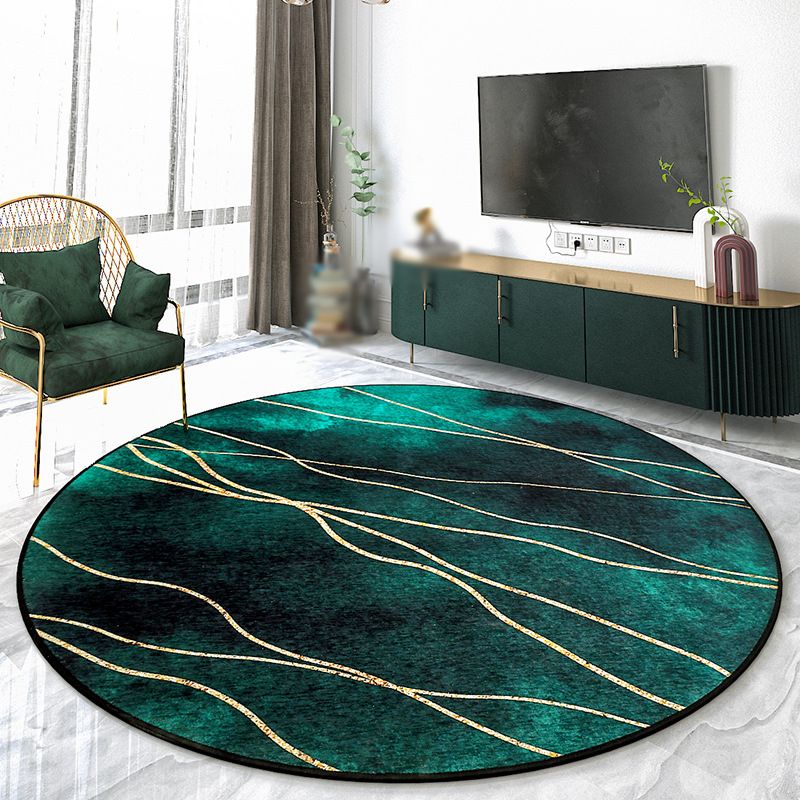 Colorful Modern Area Rug Green Color Block Carpet Stain Resistant Washable Rug for Living Room