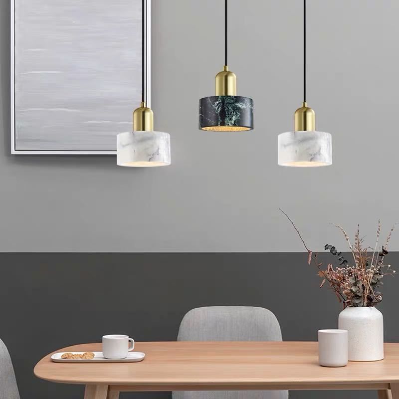 Brass Finish Small Pendant Light Nordic 1-Bulb Marble Suspension Lamp for Bedroom