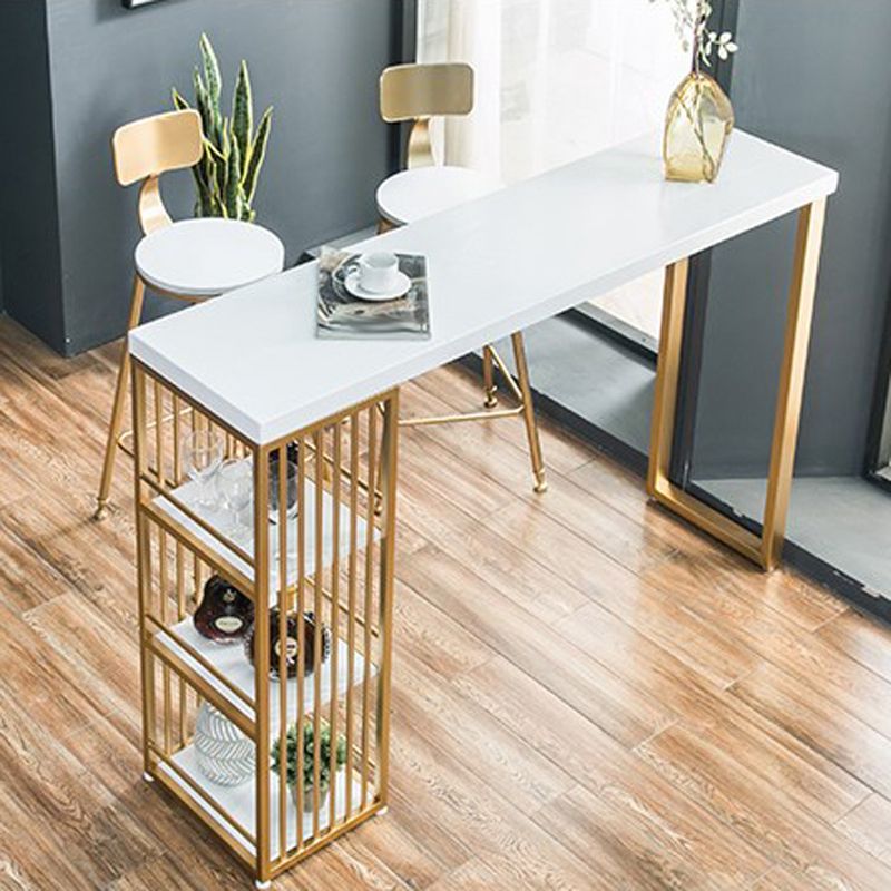 Glam 1/3 Pieces Bar Table Set Rectangle Wood Counter Table with High Stools for Cafe