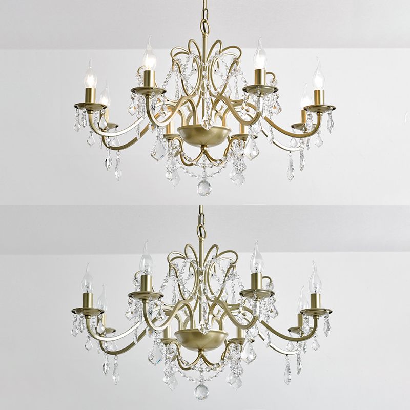 K9 Crystal Drops Candlestick Chandelier Lights Vintage Rustic Style Lighting Pendant for Living Room