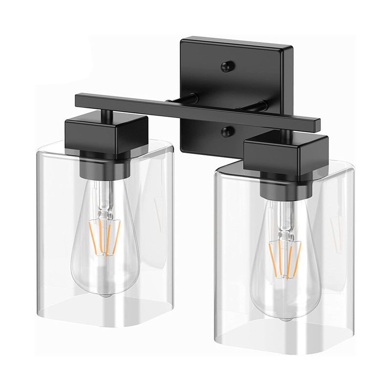 Industrial Metal Wall Sconce Rectangle Shape Vanity Lamp with Glass Shade for Bathroom