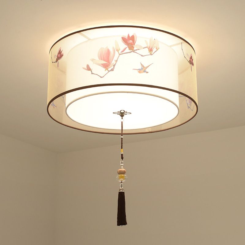 Flush Mount Lighting Fixture Traditional Geometric Fabric Flush Ceiling Light Fixture in White