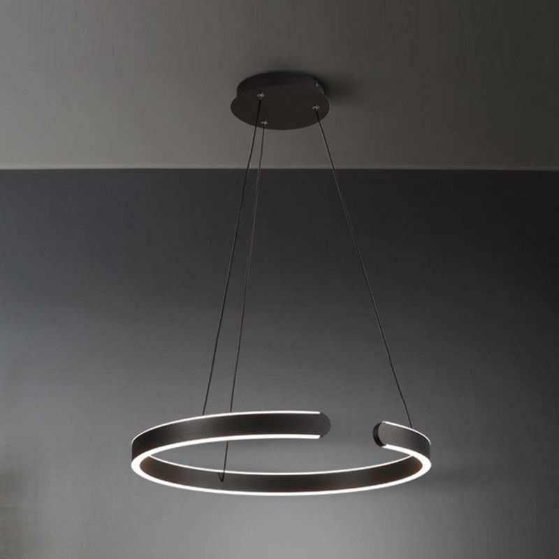 Linear Metal Pendant Light Fixtures Modern Style 2 Light Hanging Light Fixtures in Black