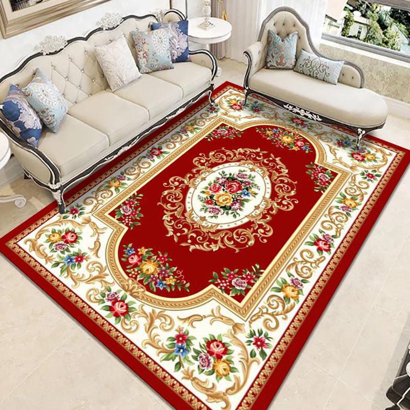 Vintage Blumendruckte Teppich Polyester Indoor Teppich Nicht-Schlupf-Hinterfläche Teppich für Wohnzimmer