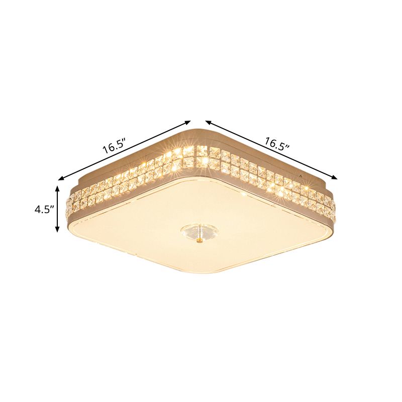 Champagne Square/Peach Blossom Flush Light Contemporary Faceted Crystals Great Room LED Ceiling Lamp, 15.5"/16.5"/19.5" W