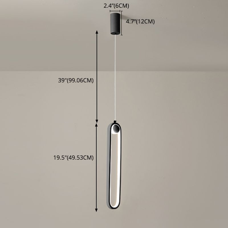 Oval Bedroom Hanging Light Fixture Metal Simple Style LED Suspended Lighting Fixture